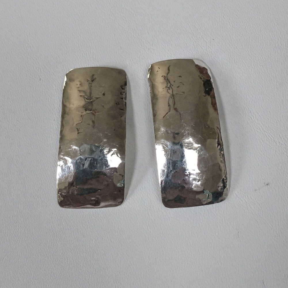 Sterling Silver Hammered Clip-On Earrings Signed MG